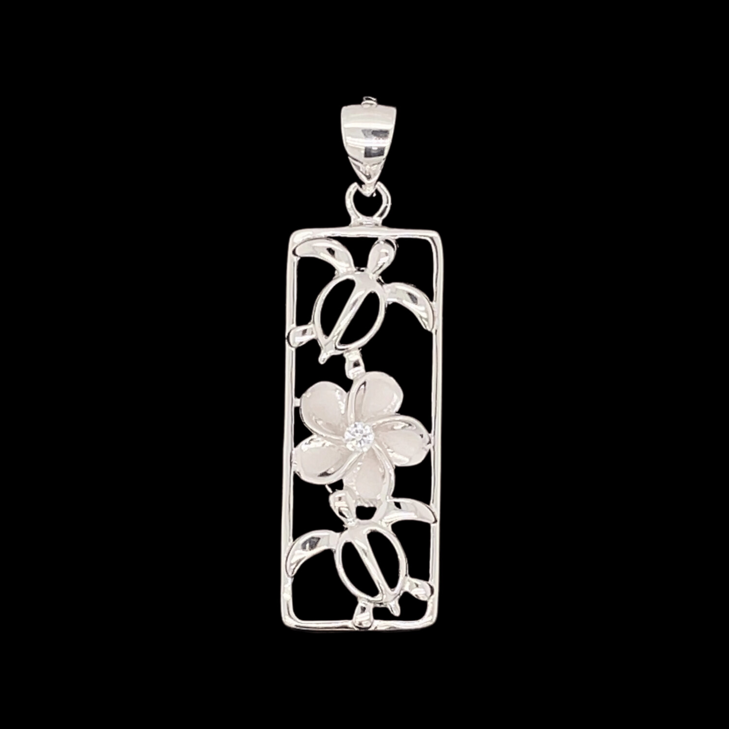 Sterling Silver & Cubic Zirconia Flower & Turtle Pendant