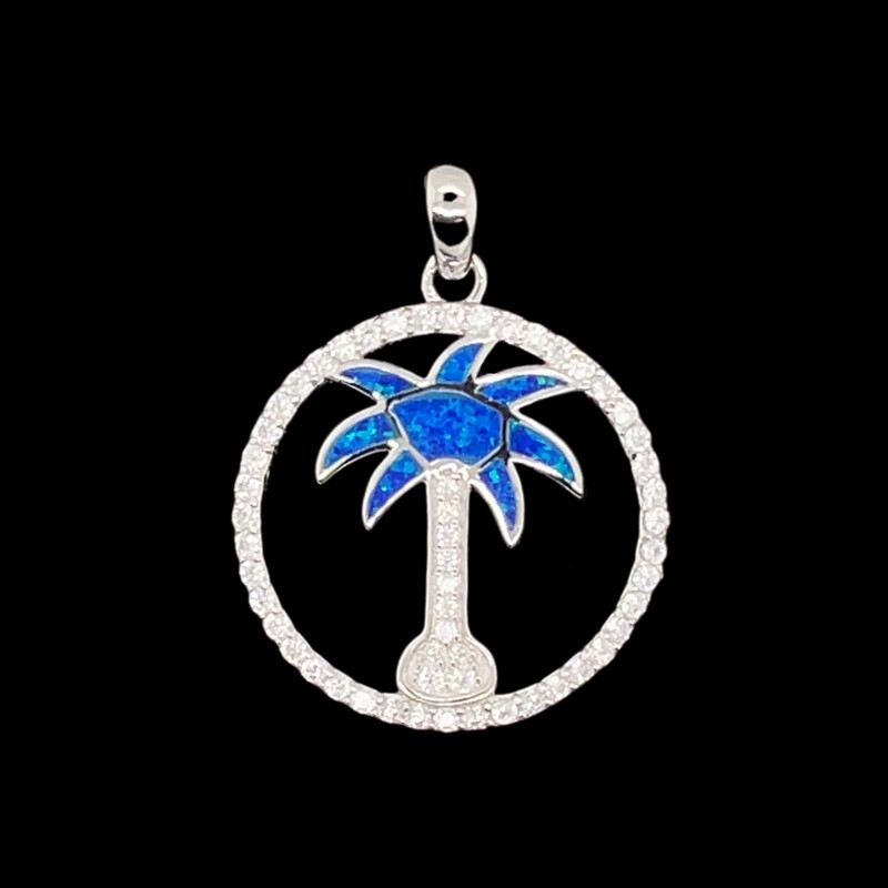 Opal & Cubic Zirconia Palm Tree Pendant