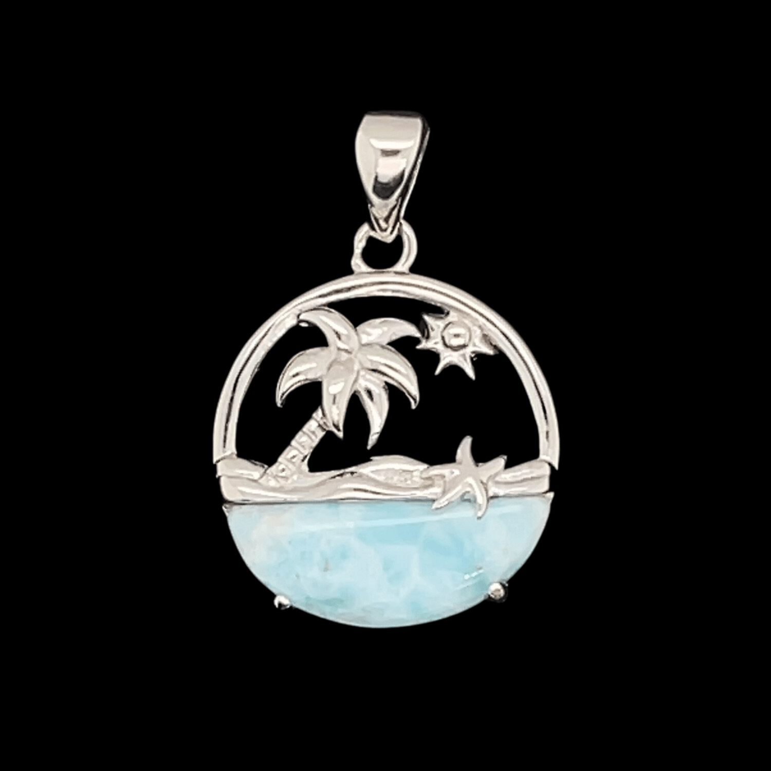 Larimar Palm Tree Beach Pendant