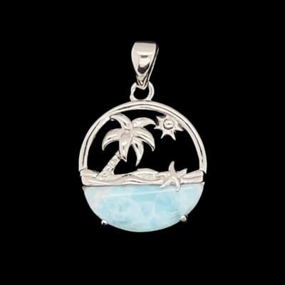 Larimar Palm Tree Beach Pendant
