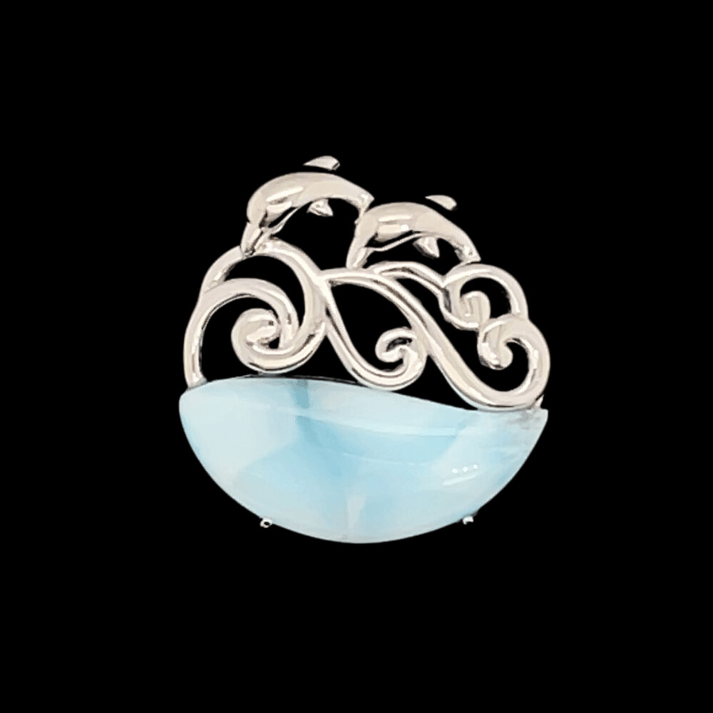 Larimar Wave & Dolphin Pendant