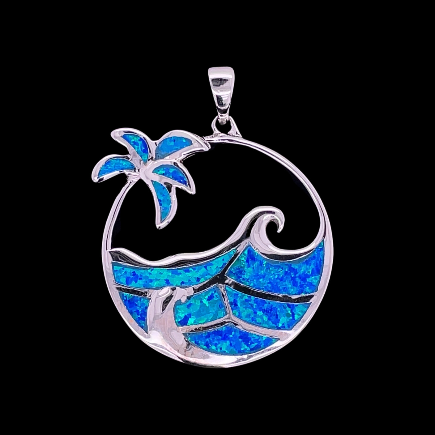 Opal Palm Tree and Wave Pendant