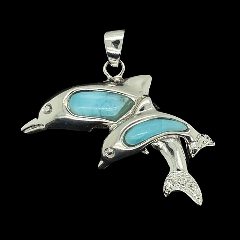 Larimar Double Dolphin Pendant