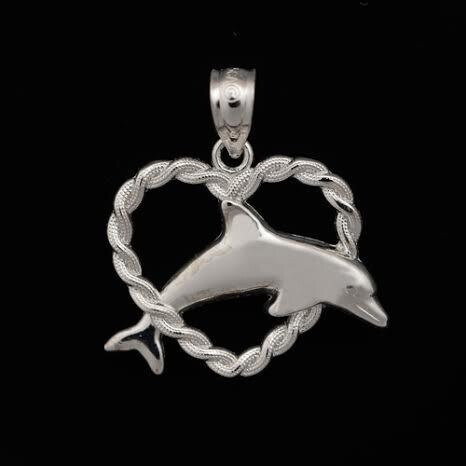 Sterling Silver Dolphin Heart Pendant