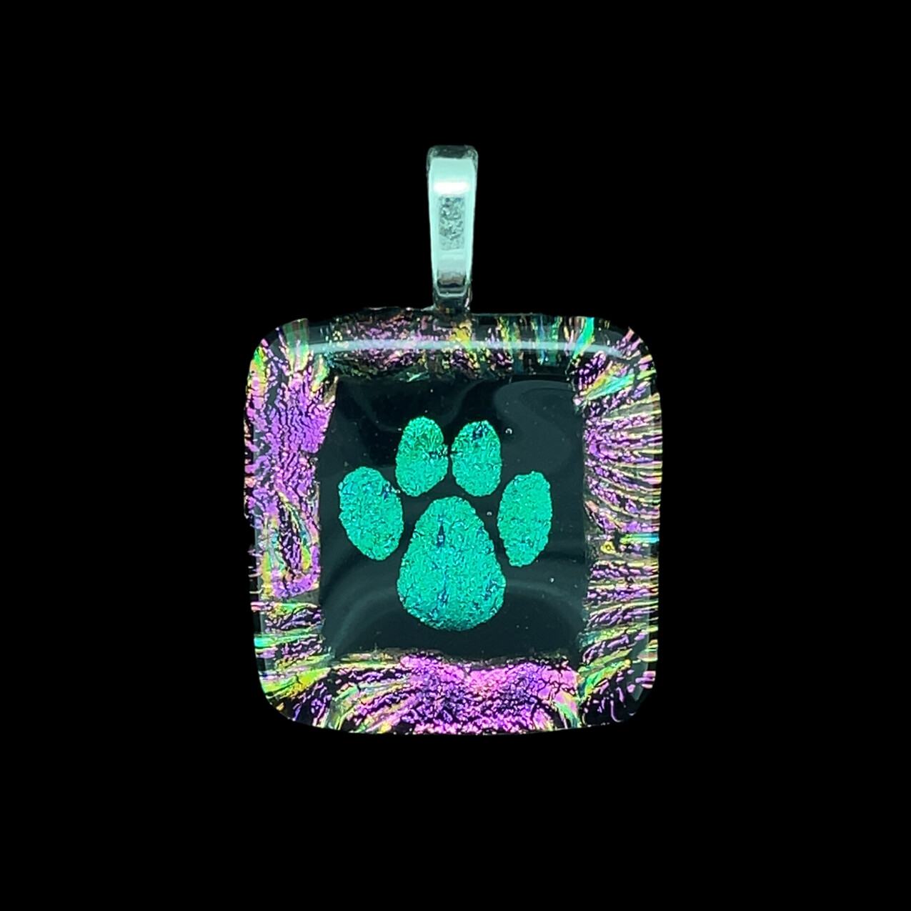 Dichroic Glass Paw Print Pendant