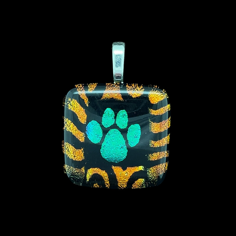 Dichroic Glass Paw Print Pendant