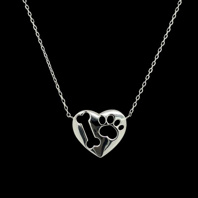 Heart Paw Print & Bone Necklace