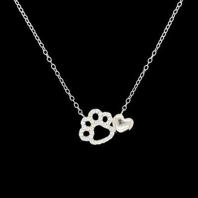 Cubic Zirconia Paw Print & Heart Necklace