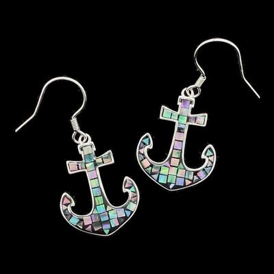 Abalone & Sterling Silver Anchor Earrings