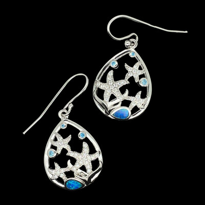 Opal & Cubic Zirconia Starfish Earrings