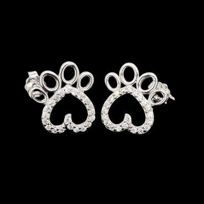 Cubic Zirconia Paw Print Earrings