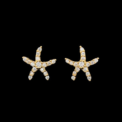 CZ Starfish Earrings Gold Tone