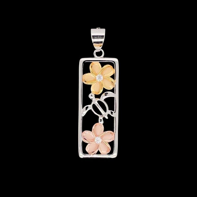 Tri-Color Turtle & Flower Pendant