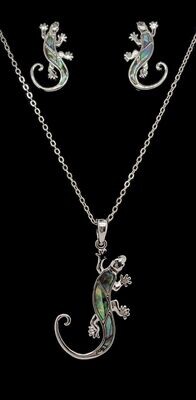 Abalone Gecko Pendant & Earrings Set