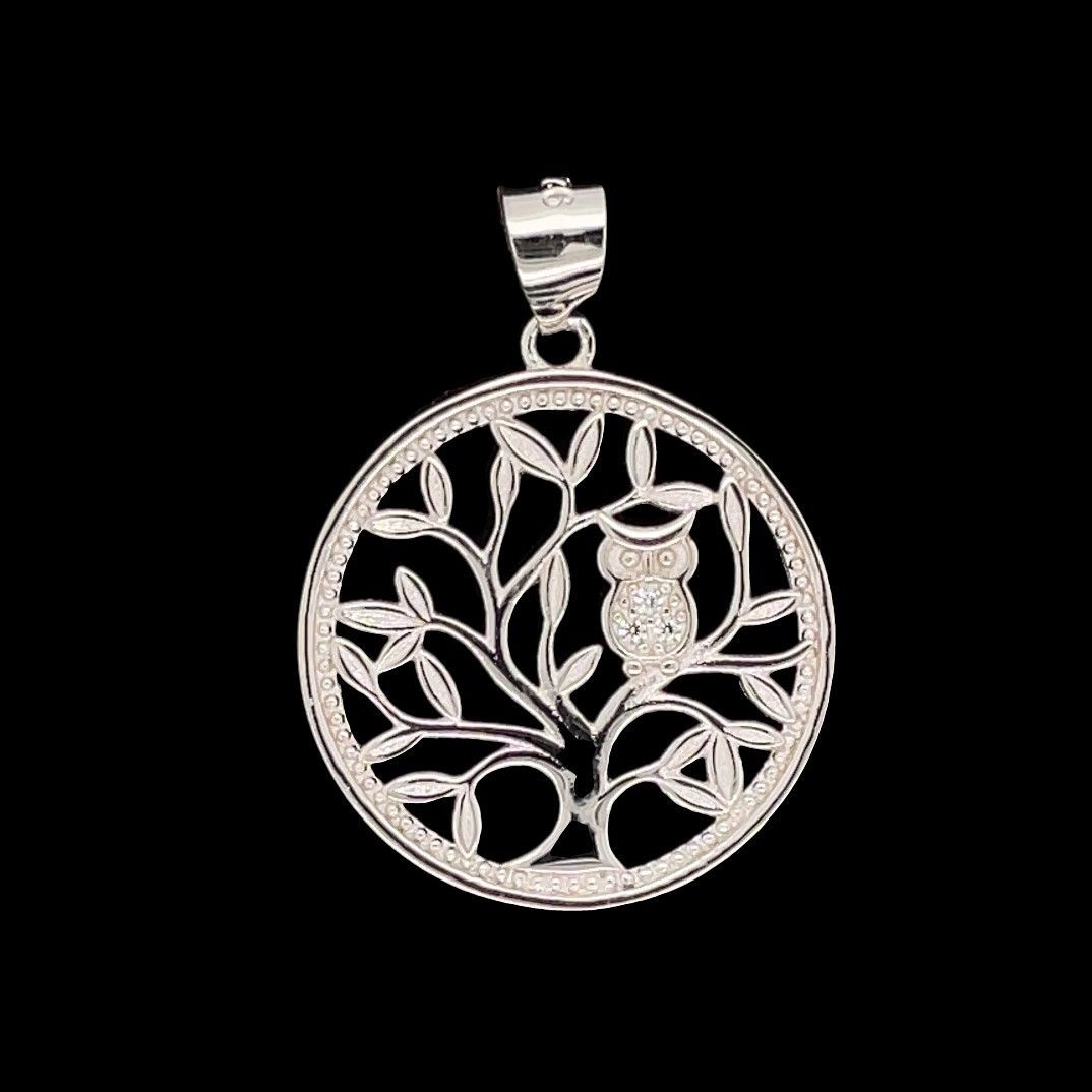 Sterling Silver Cubic Zirconia Owl Pendant