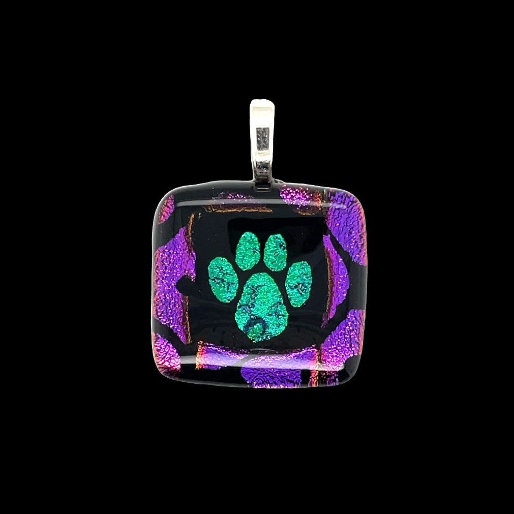 Dichroic Glass Paw Print Pendant