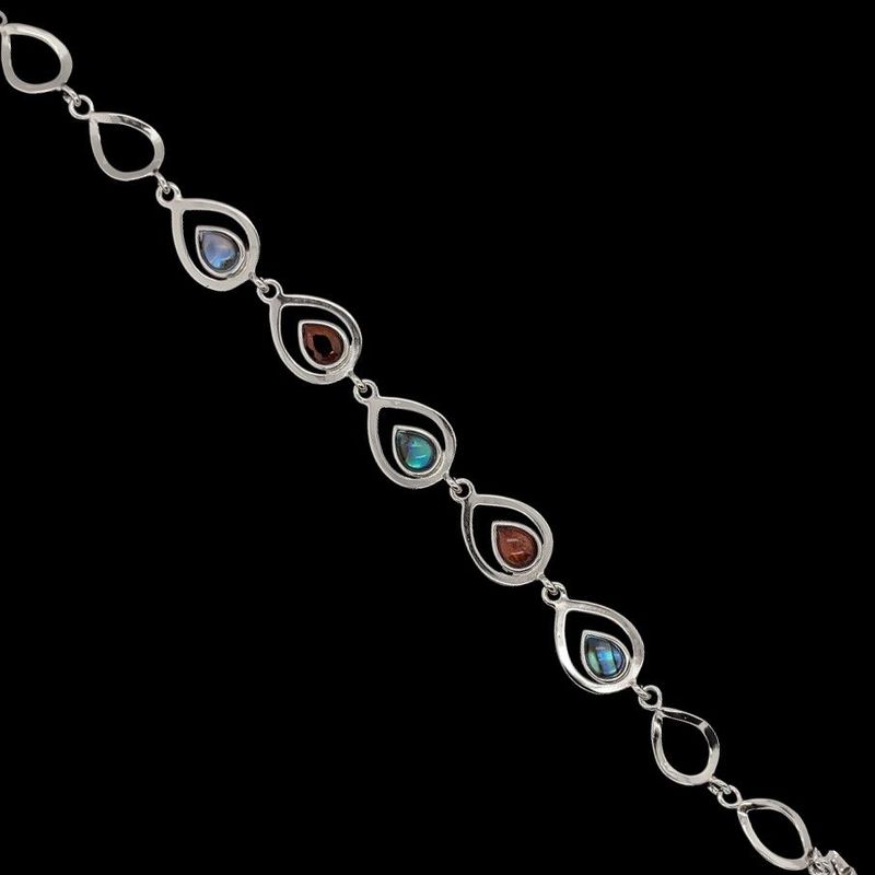 Abalone & Koa Wood Sterling Silver Bracelet