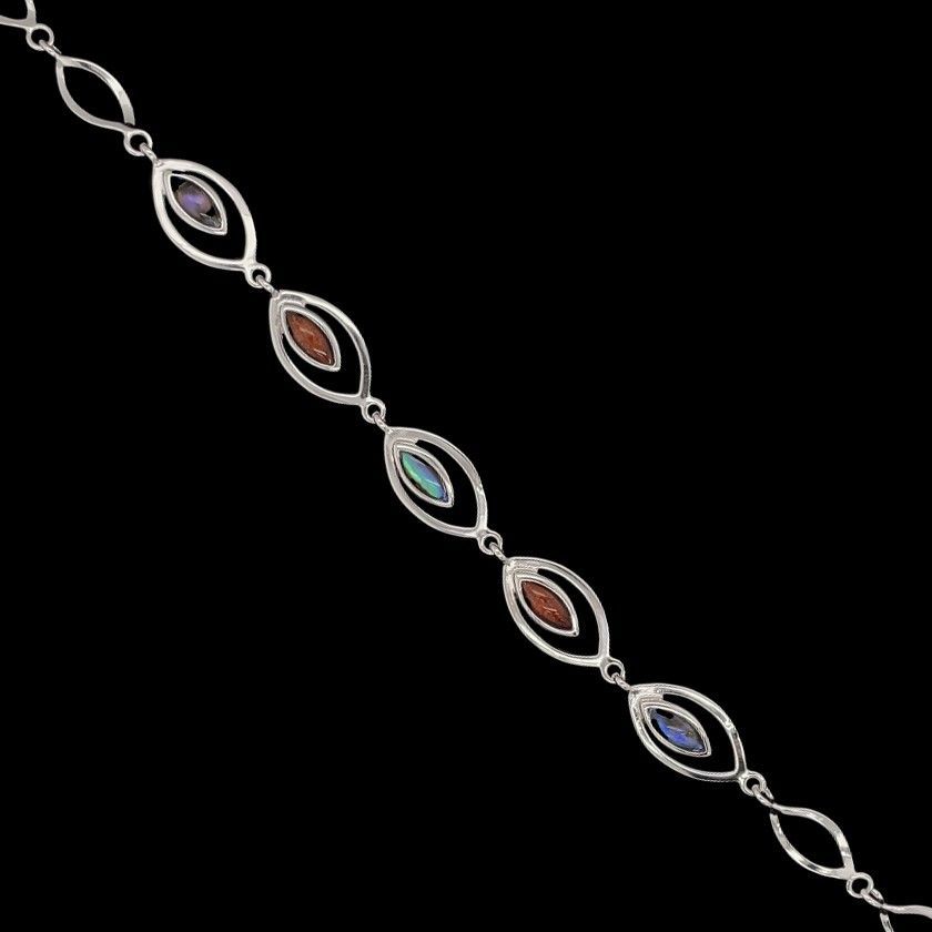 Abalone & Koa Wood Sterling Silver Bracelet