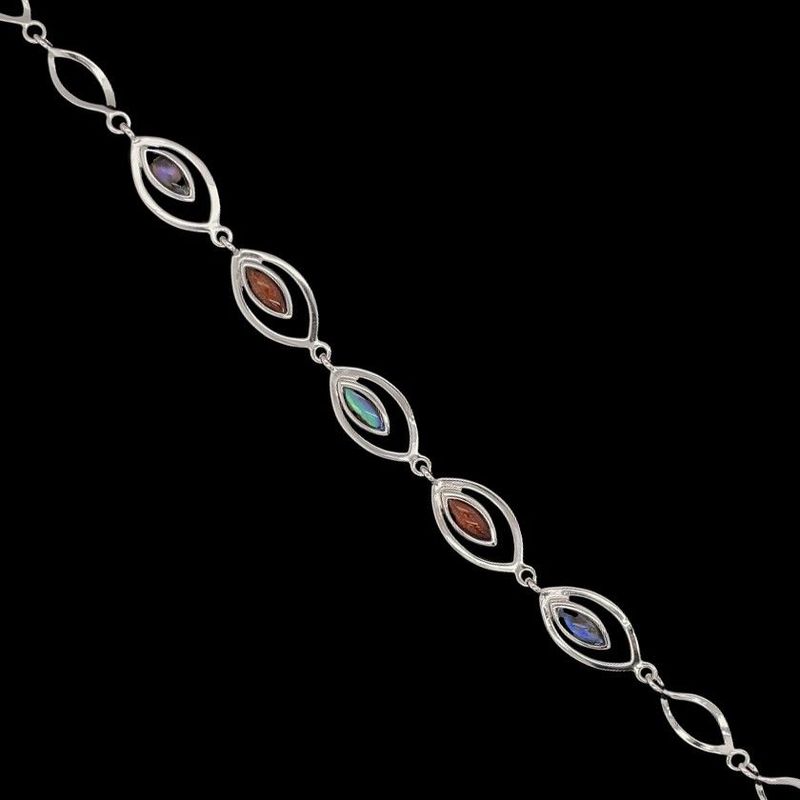 Abalone & Koa Wood Sterling Silver Bracelet