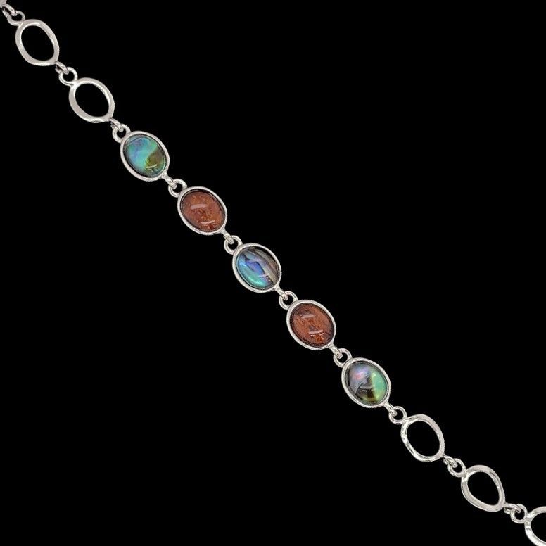 Abalone & Koa Wood Sterling Silver Bracelet