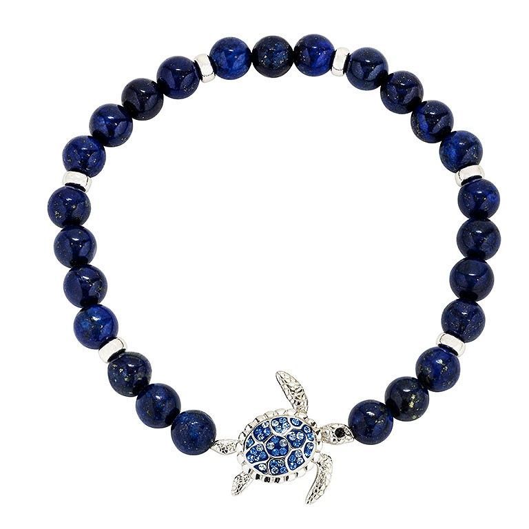 Sterling Silver Turtle Lapis Bracelet