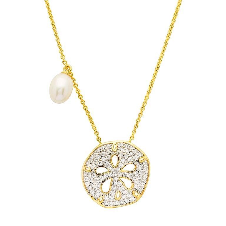 14KT Gold Vermeil CZ / Pearl Sand Dollar Necklace