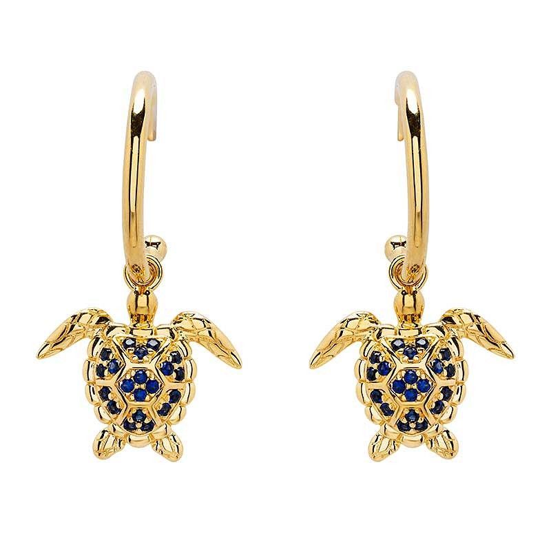 14k Gold Vermeil Blue and White Lab Sapphire Turtle Earrings