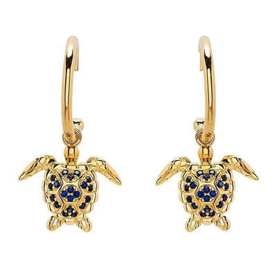 14k Gold Vermeil Blue and White Lab Sapphire Turtle Earrings