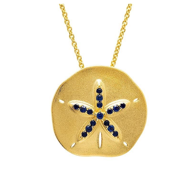 14k Gold Vermeil Blue Lab Sapphire Sand Dollar Necklace