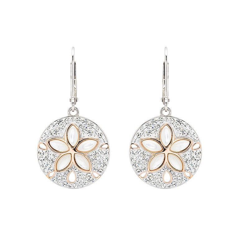Sterling Silver White Crystal Sand Dollar Earrings