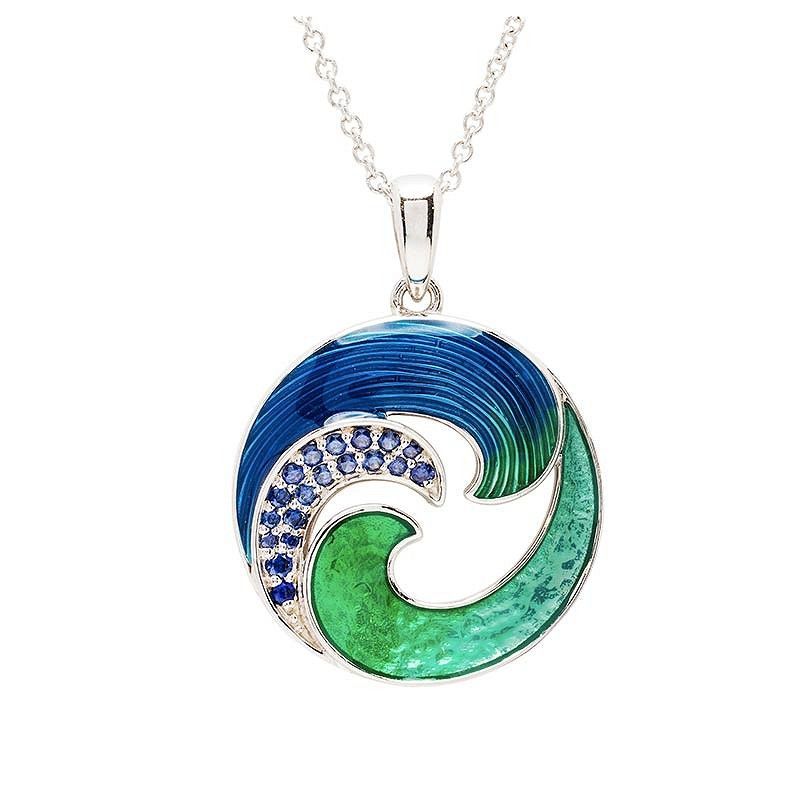 Sterling Silver Enamel Wave Necklace