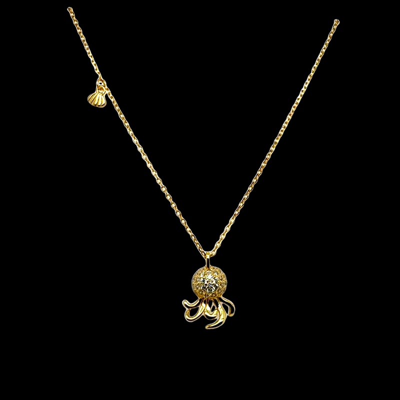 Cubic Zirconia Octopus Necklace Gold Tone