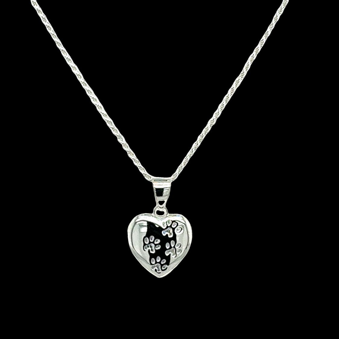 Paw Print Heart Pendant & Chain