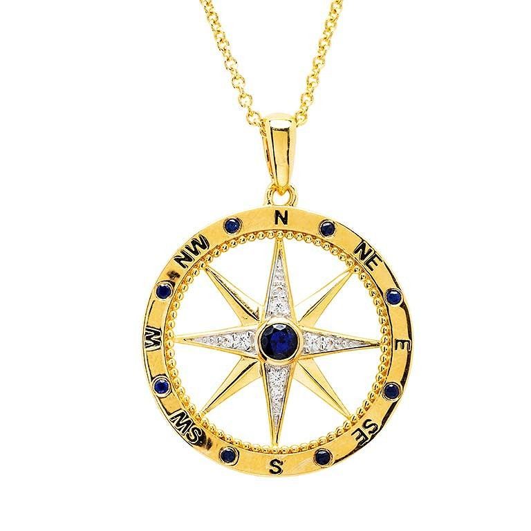 14kt Gold Vermeil Blue Lab Sapphire Compass Necklace