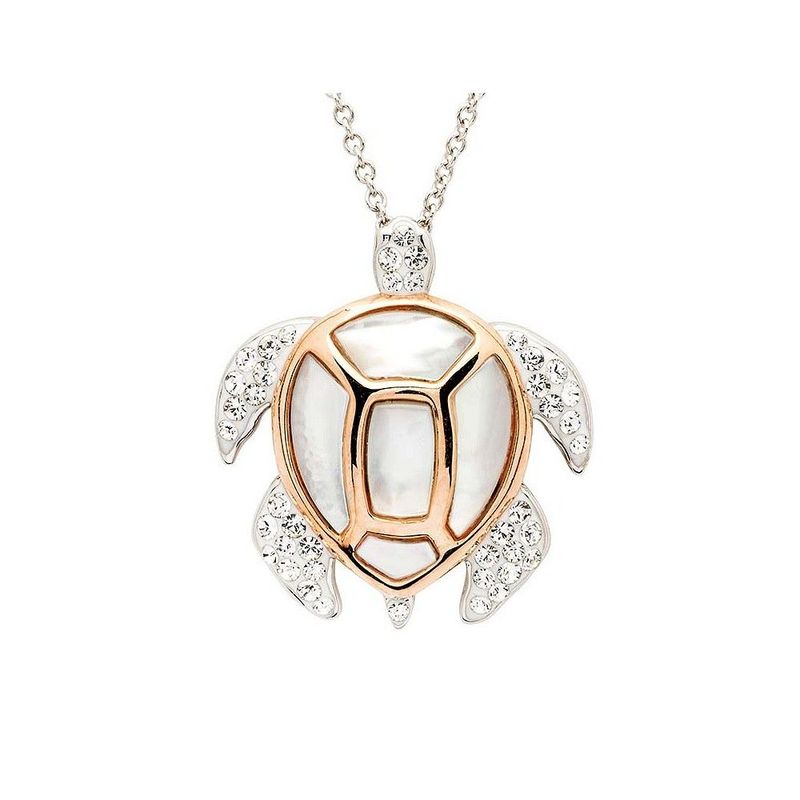 Sterling Silver Mother Of Pearl Rose Gold Turtle Necklace