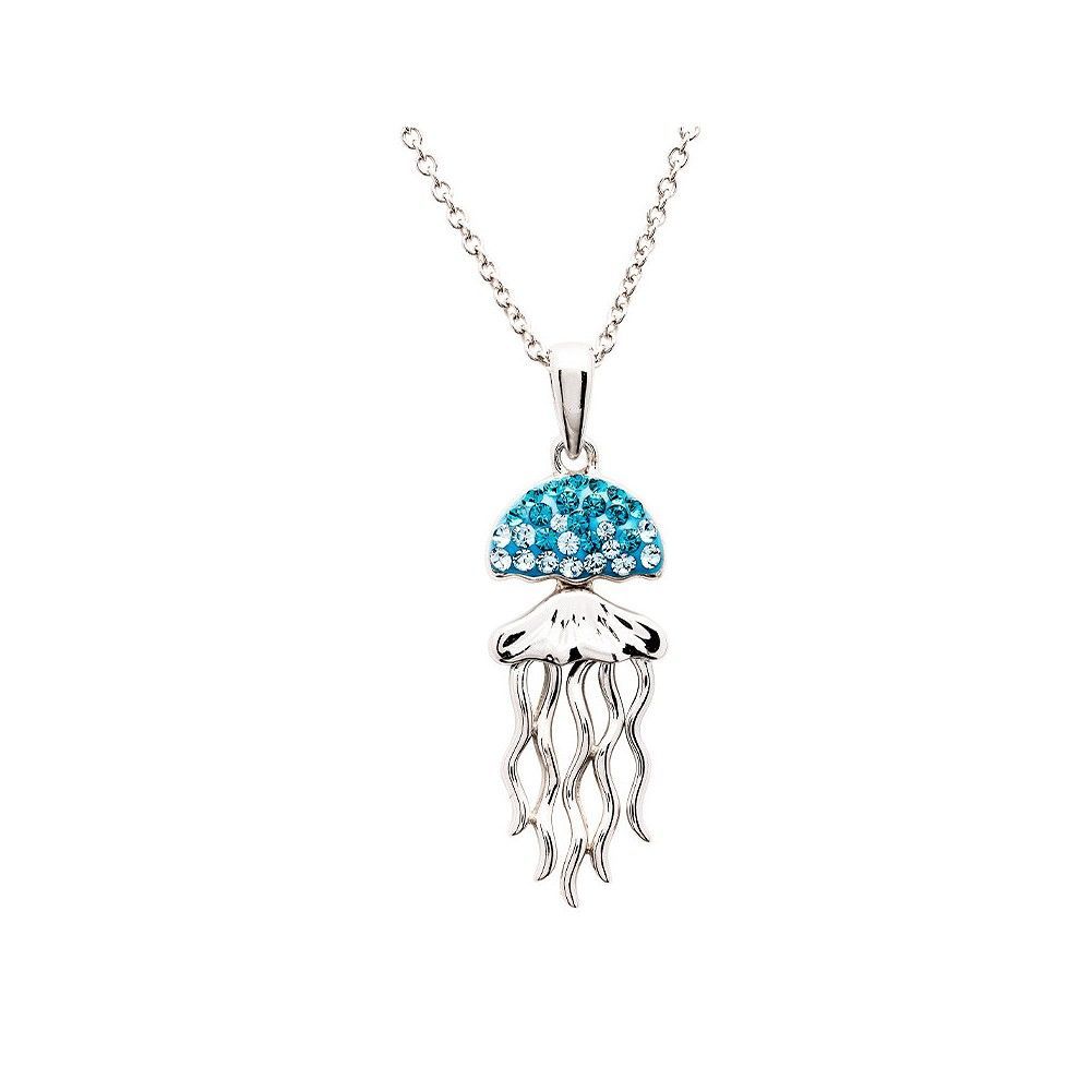 Sterling Silver Aqua Crystal Jellyfish Necklace