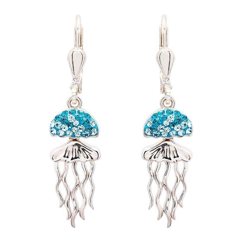 Sterling Silver Aqua Crystal Jellyfish Earrings