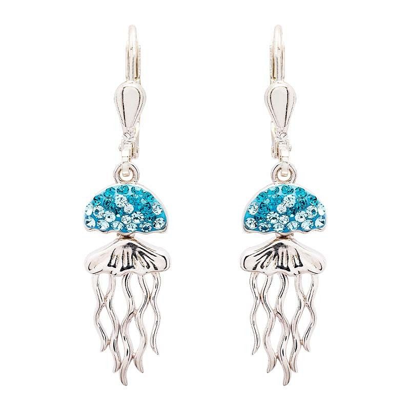 Sterling Silver Aqua Crystal Jellyfish Earrings
