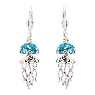 Sterling Silver Aqua Crystal Jellyfish Earrings