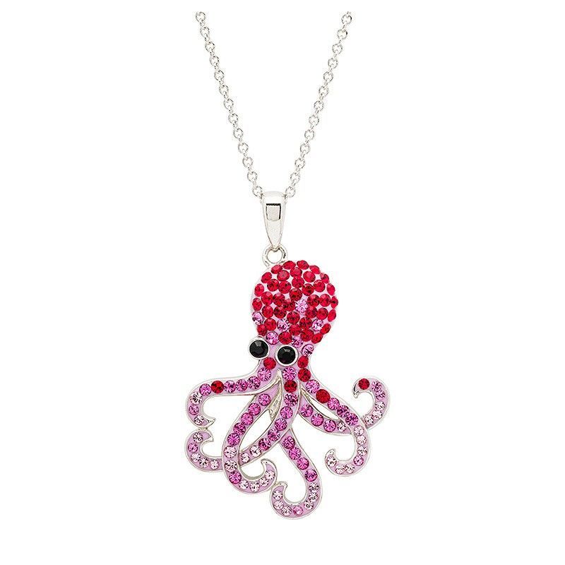 Sterling Silver Pink Crystal Octopus Necklace