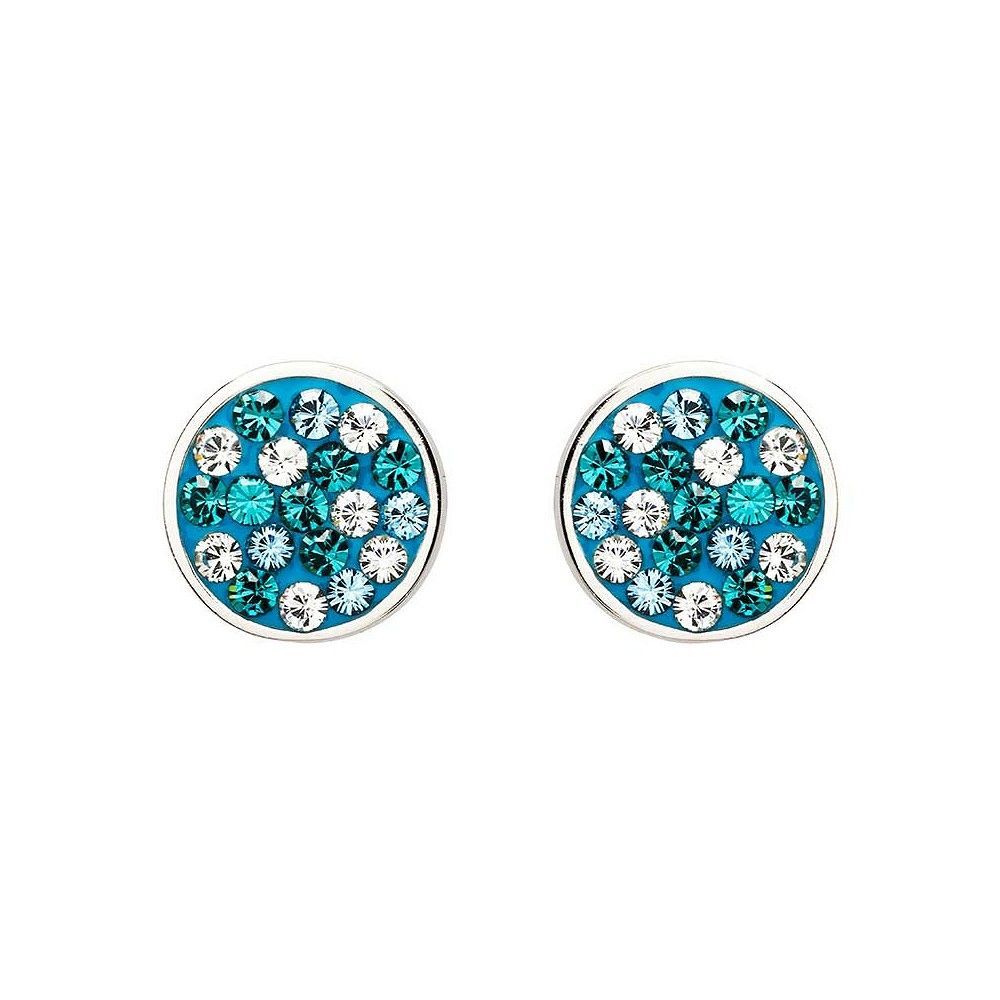 Sterling Silver Aquamarine And White Crystal Earrings