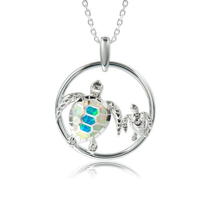 Opal Mom & Baby Turtle Necklace