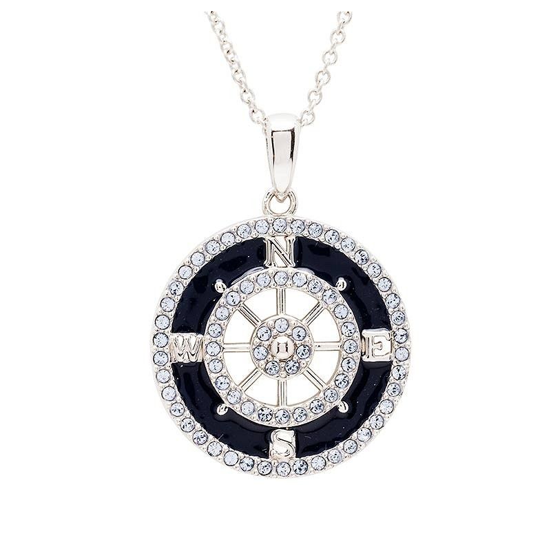 Sterling Silver Blue Enamel  Compass Necklace