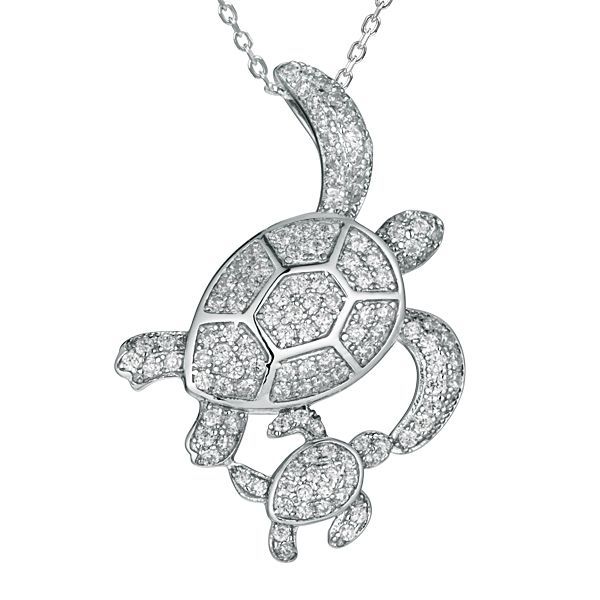 Cubic Zirconia Mom And Baby Turtle Necklace