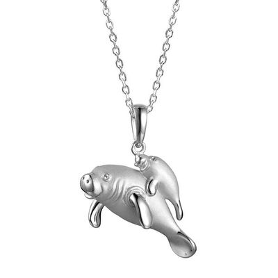 Sterling Silver Manatee Mom And Baby Necklace