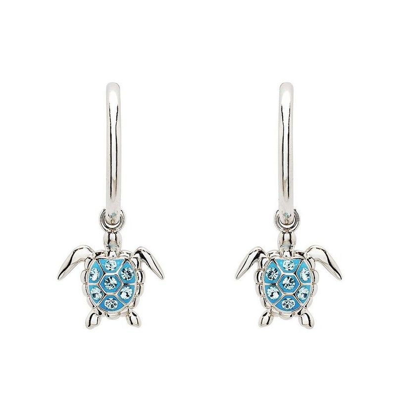 Sterling Silver Aqua Crystal Turtle Earrings