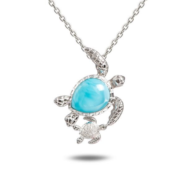 Larimar Turtle Mom & Baby Necklace