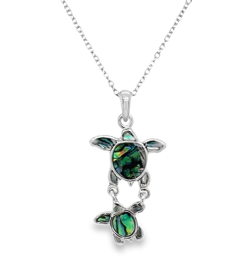 Abalone Mom & Baby Turtle Necklace