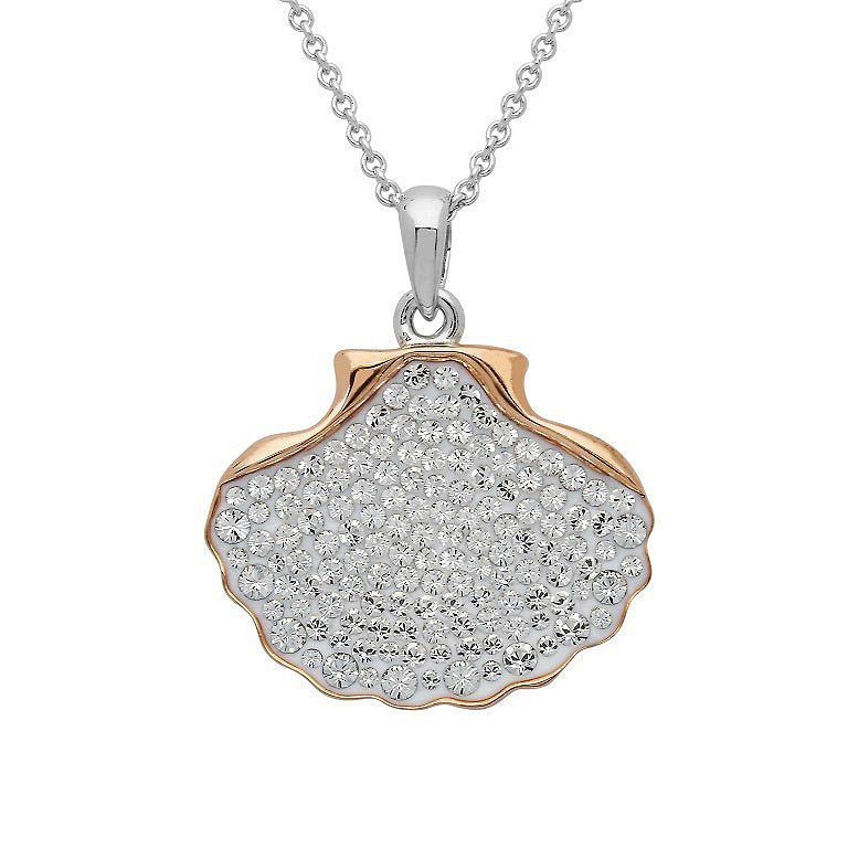 Sterling Silver White Crystal Shell Necklace