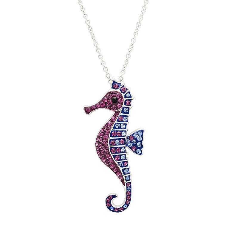 Sapphire/Amethyst Crystal Seahorse Necklace